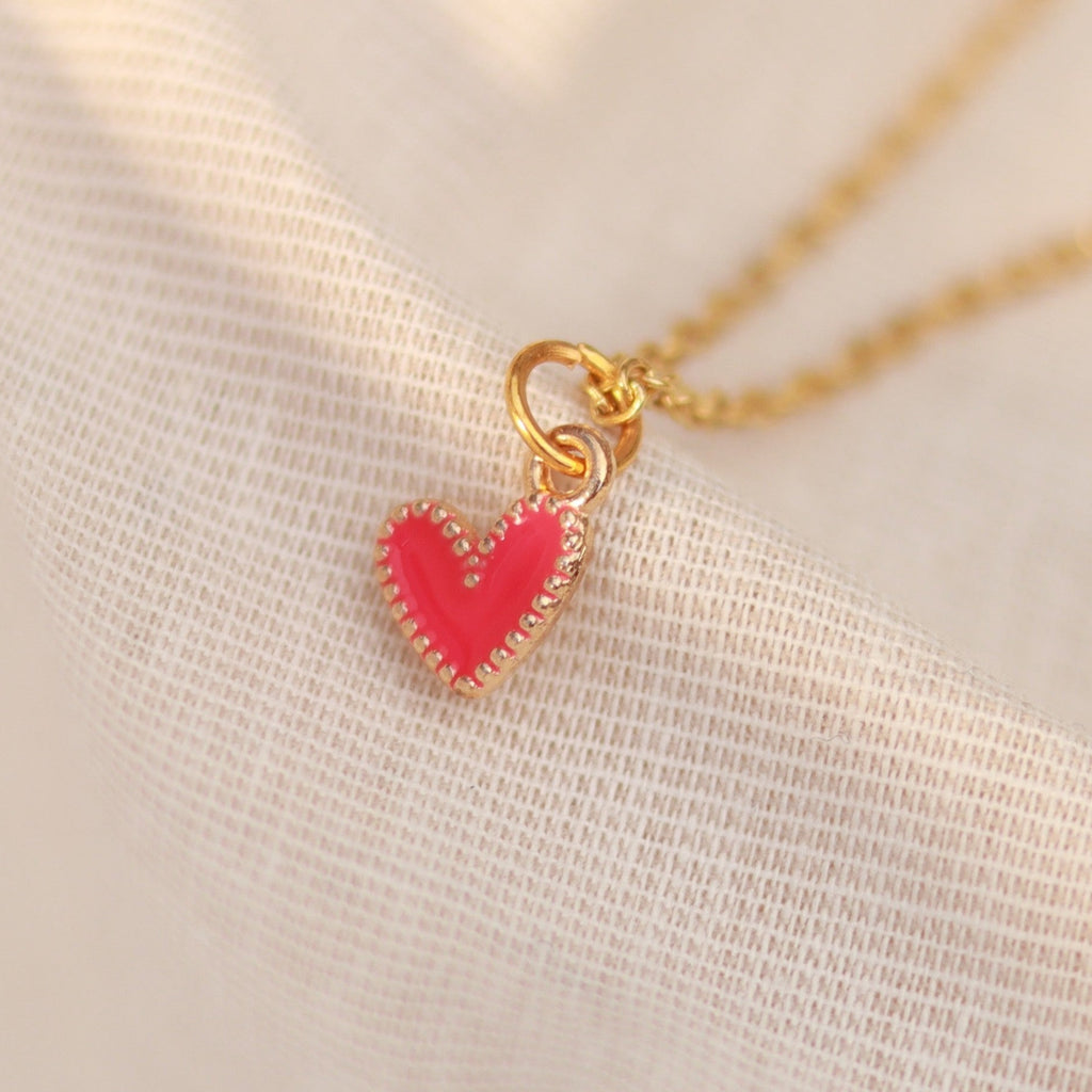 Golden Love | Halskette mit Emaille Herz Anhänger | gold | pink