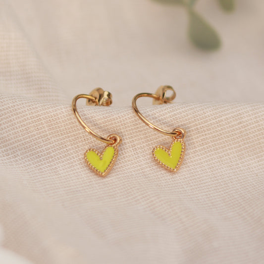 Golden Love | Creolen | Emaille Herz Anhänger | gold | grün