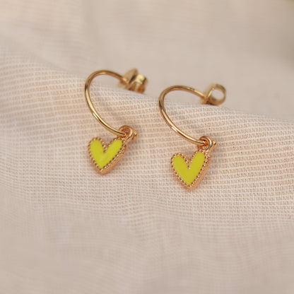 Golden Love | Creolen | Emaille Herz Anhänger | gold | grün