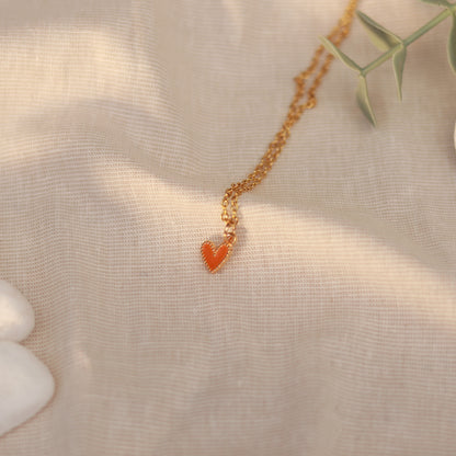 Golden Love | Halskette | Emaille Herz Anhänger | gold | orange