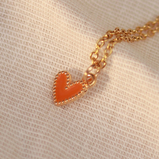 Golden Love | Halskette | Emaille Herz Anhänger | gold | orange