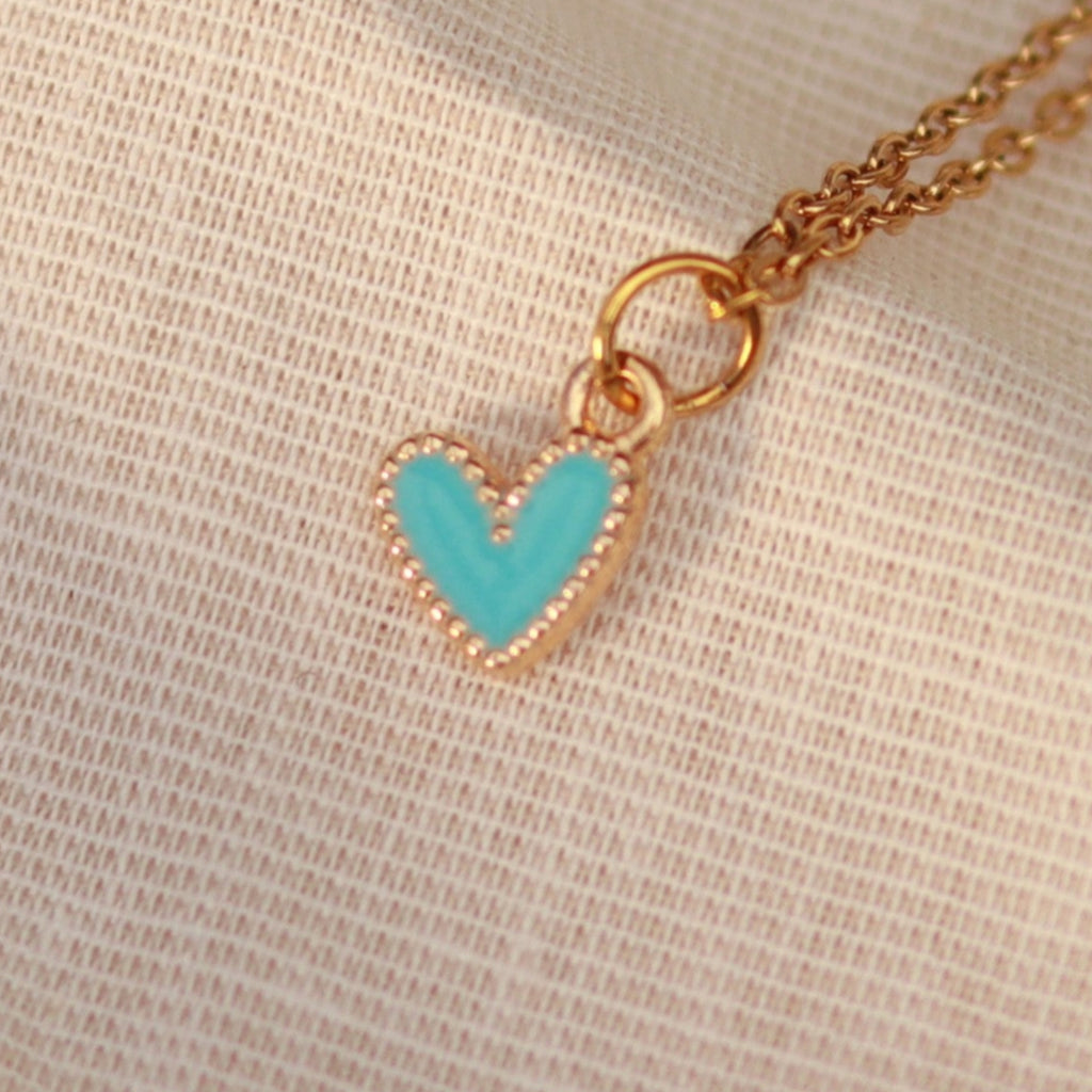 Golden Love | Halskette mit Emaille Herz Anhänger | gold | blau
