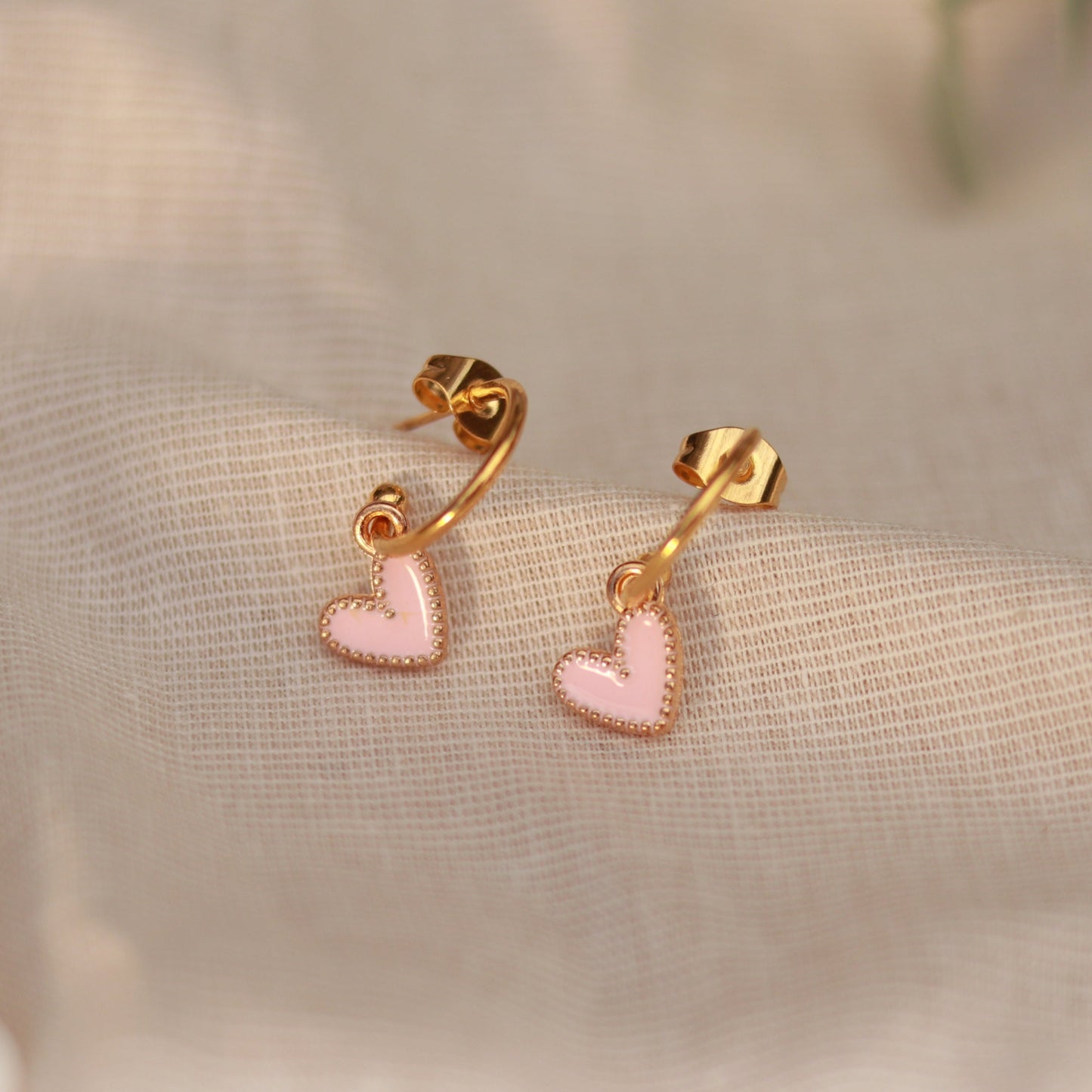 Golden Love | Creolen | Emaille Herz Anhänger | gold | rosa