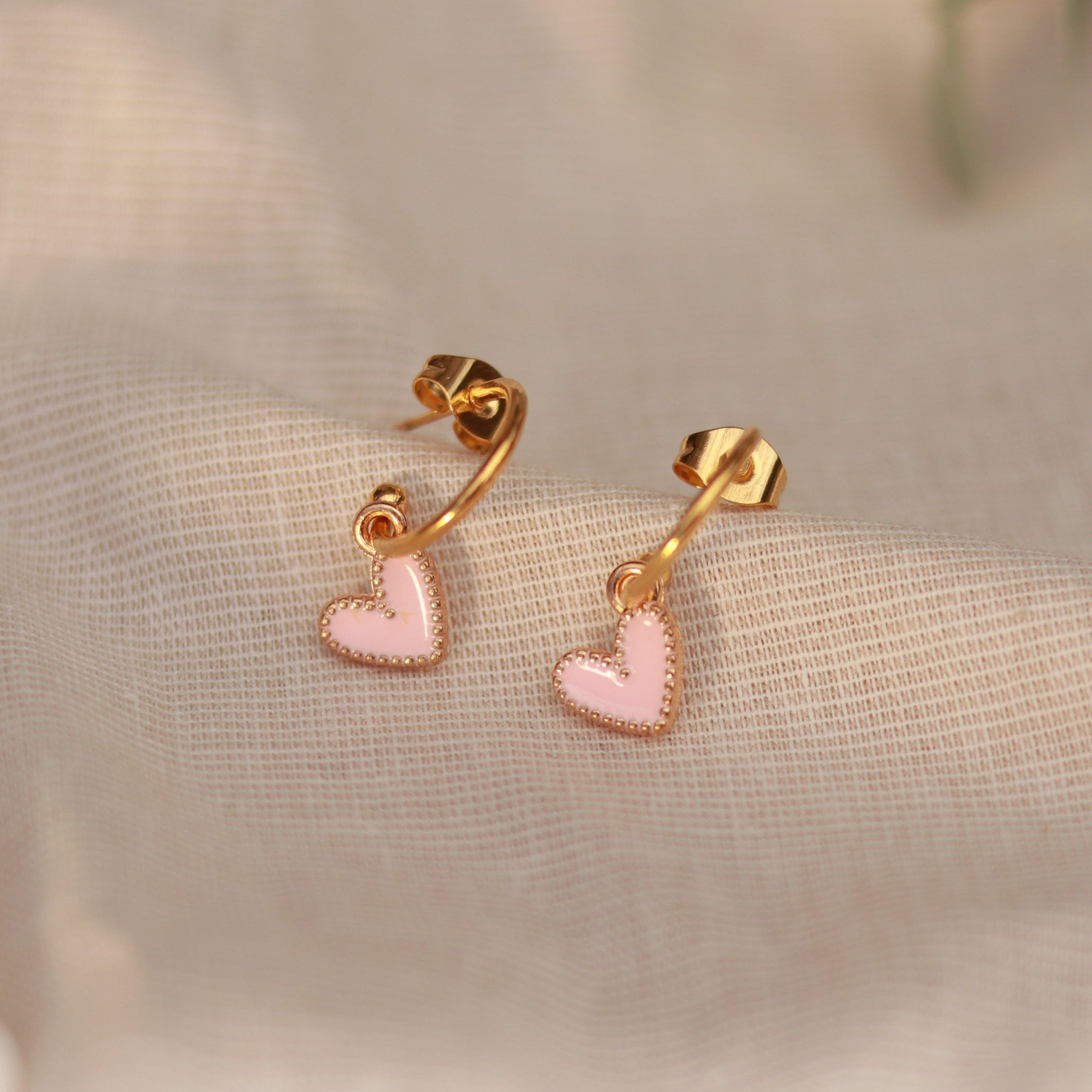 Golden Love | Creolen | Emaille Herz Anhänger | gold | rosa
