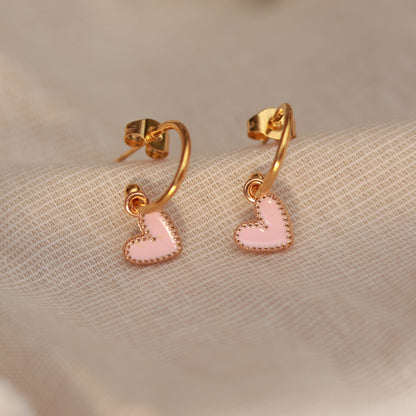 Golden Love | Creolen | Emaille Herz Anhänger | gold | rosa