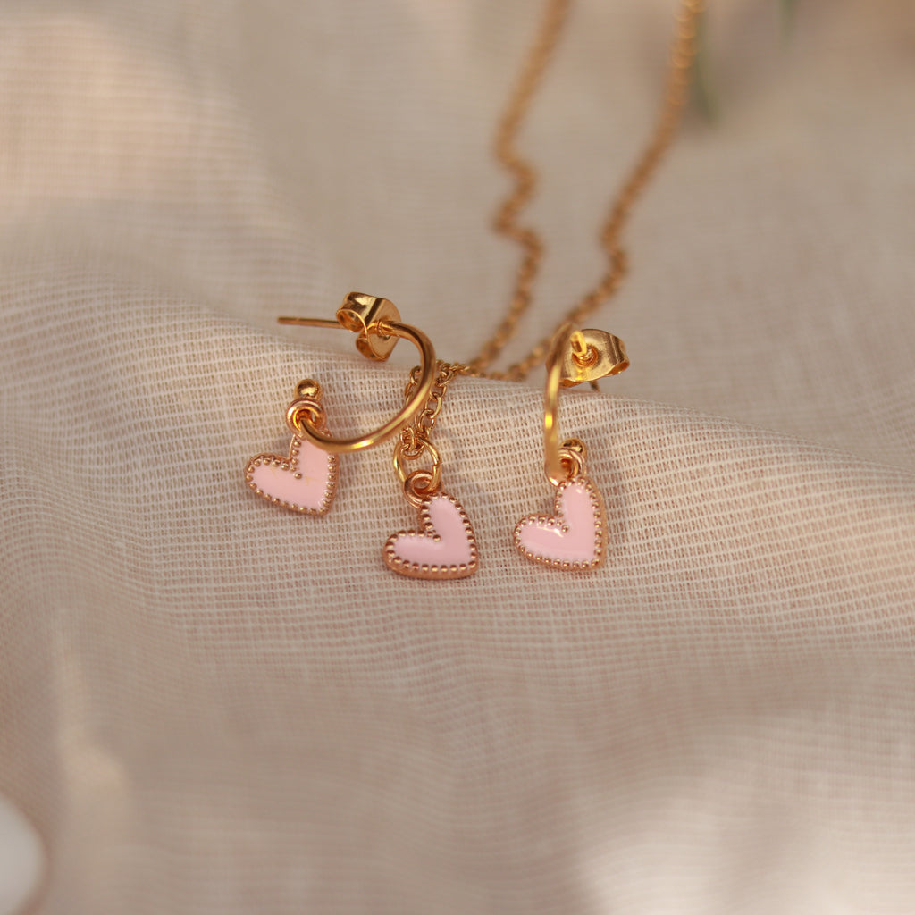 Golden Love | Halskette mit Emaille Herz Anhänger | gold | rosa