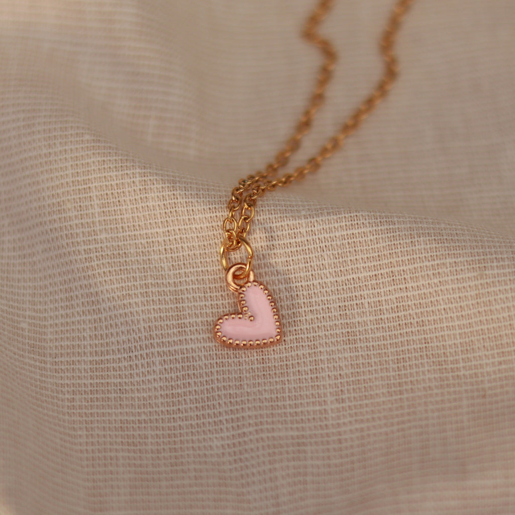 Golden Love | Halskette mit Emaille Herz Anhänger | gold | rosa