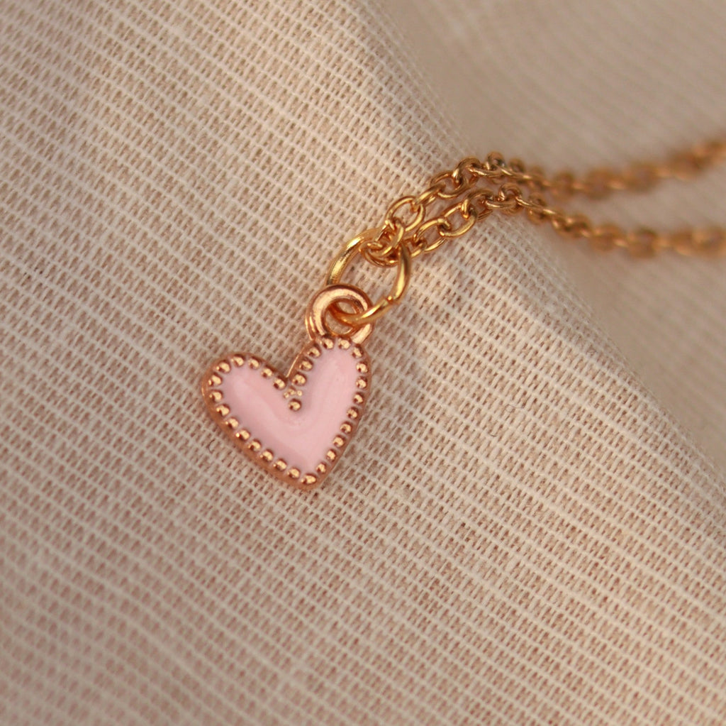 Golden Love | Halskette mit Emaille Herz Anhänger | gold | rosa