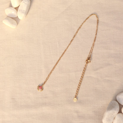 Aurora Rosé | Halskette mit feinem Rhodonit Anhänger | gold | altrosa