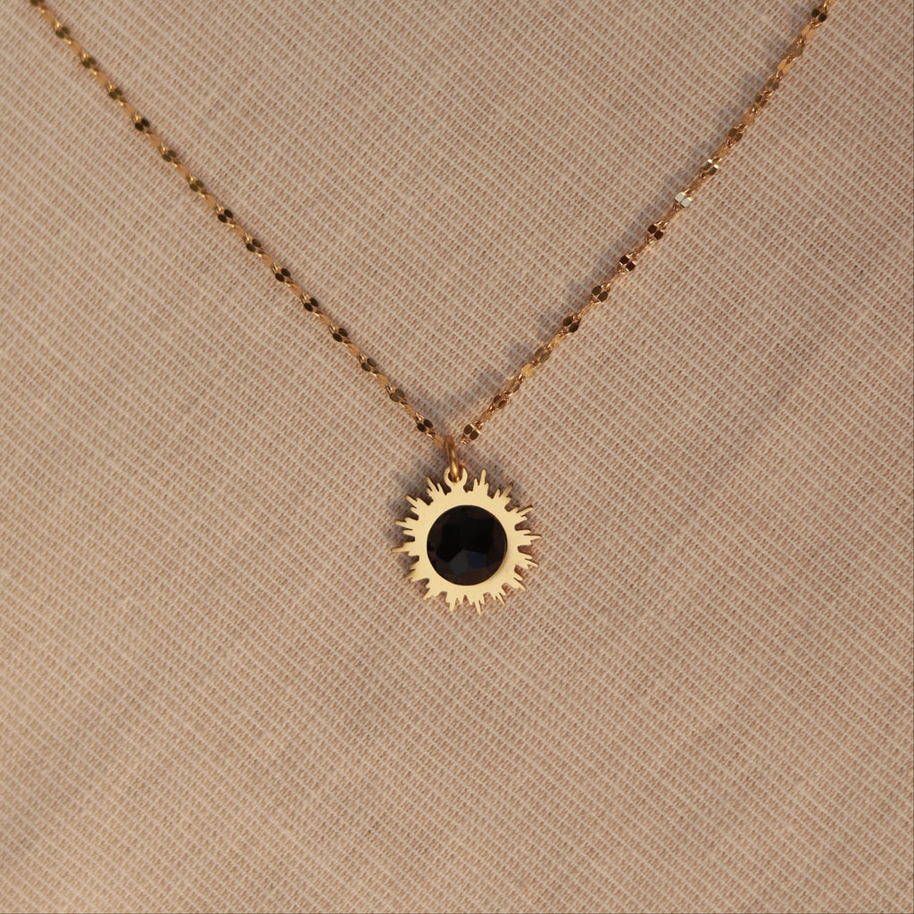 Eclipse Glow | Halskette mit Zirkon Anhänger | gold | schwarz