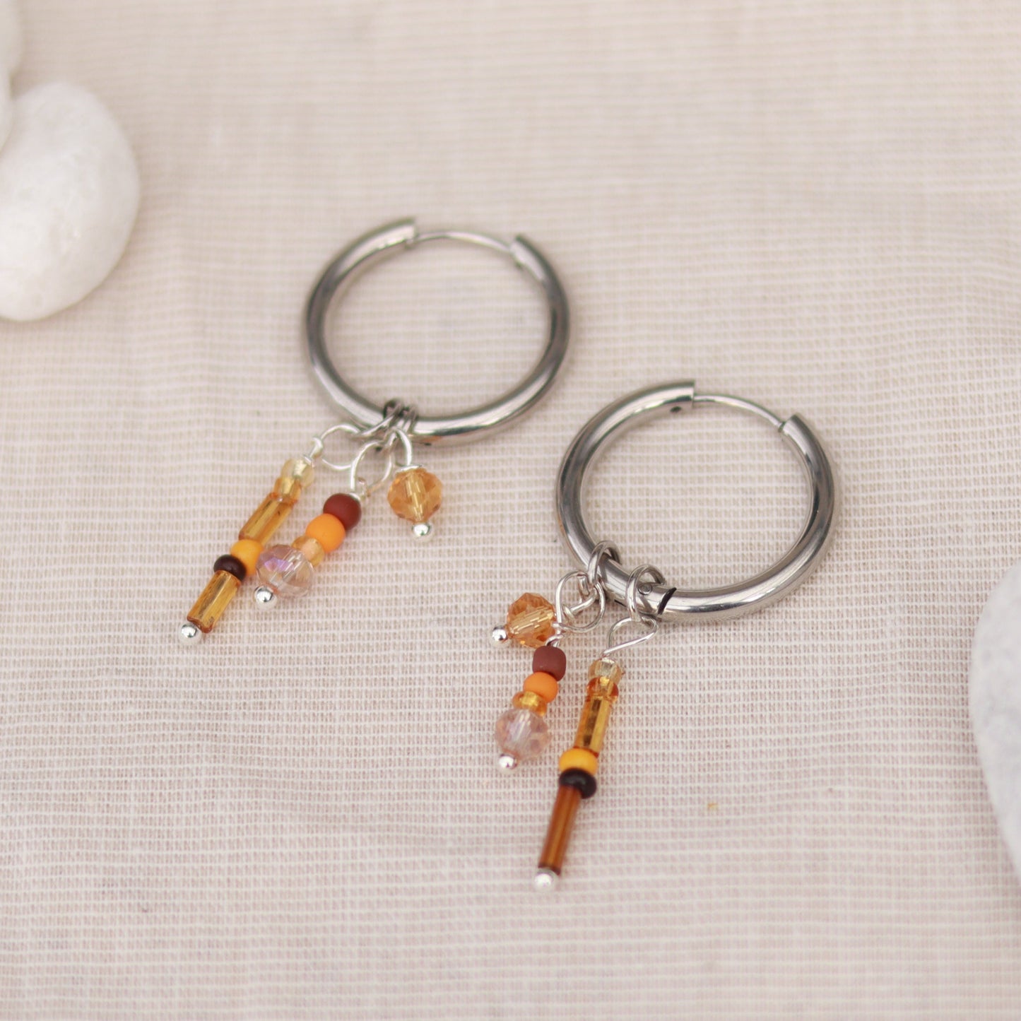 Steel Sparkle | Creolen | Perlenmix Anhänger | silber | orange