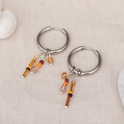 Steel Sparkle | Creolen | Perlenmix Anhänger | silber | orange