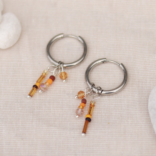 Steel Sparkle | Creolen | Perlenmix Anhänger | silber | orange