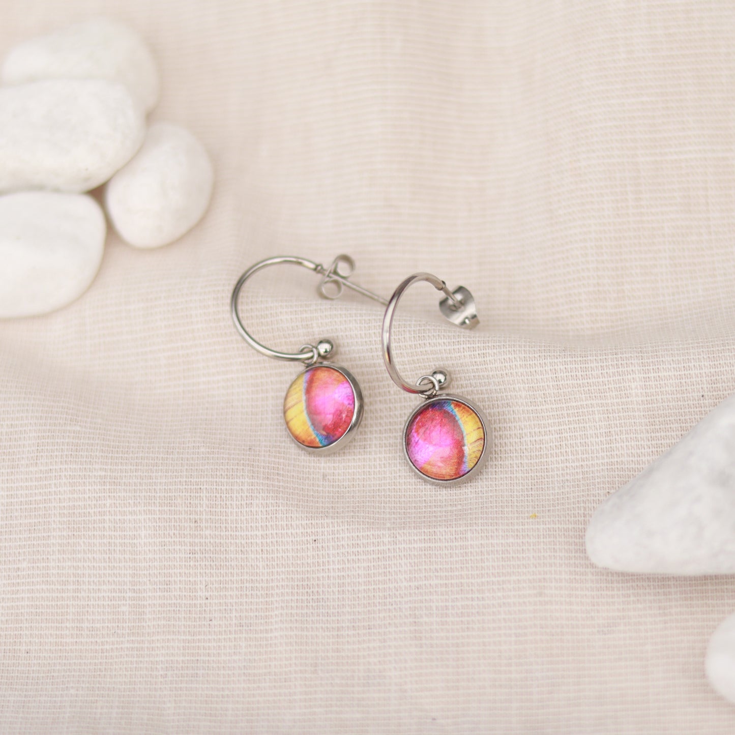 Farbenzauber | Creolen | Cabochon Anhänger | silber | pink