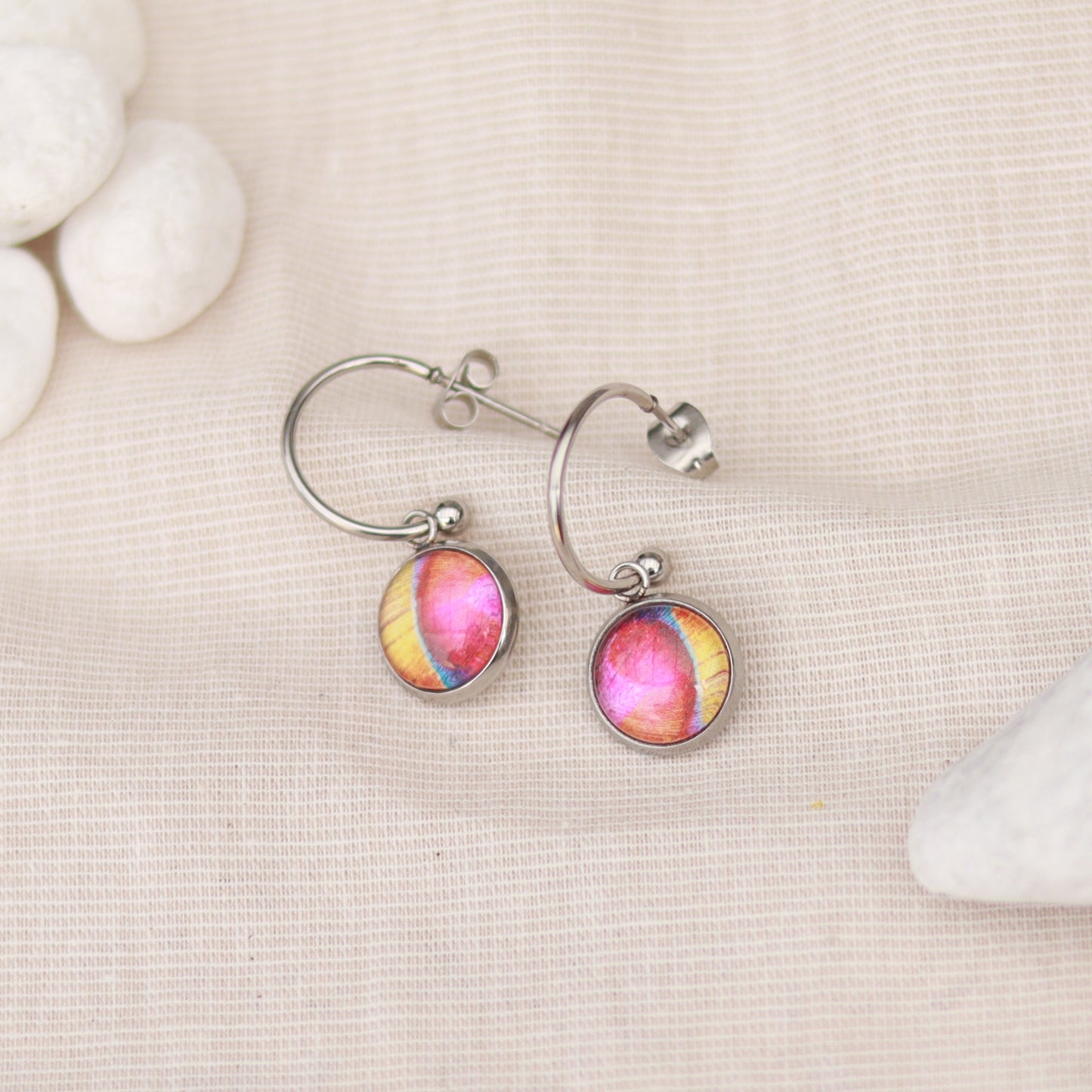 Farbenzauber | Creolen | Cabochon Anhänger | silber | pink