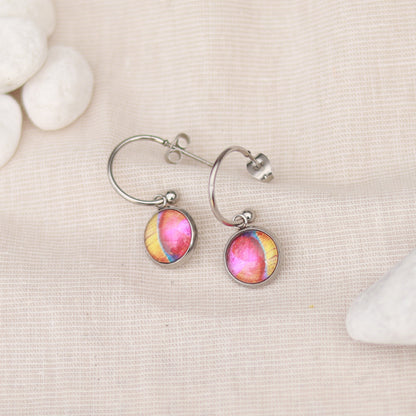 Farbenzauber | Creolen | Cabochon Anhänger | silber | pink