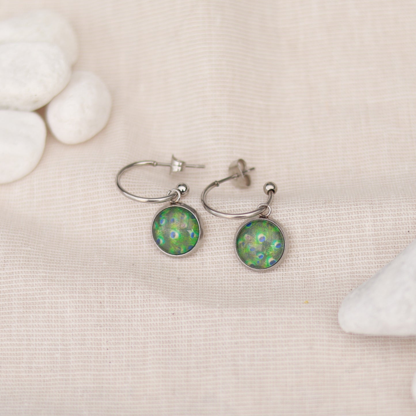 Pfauenzauber | Creolen | Cabochon Anhänger | silber | grün