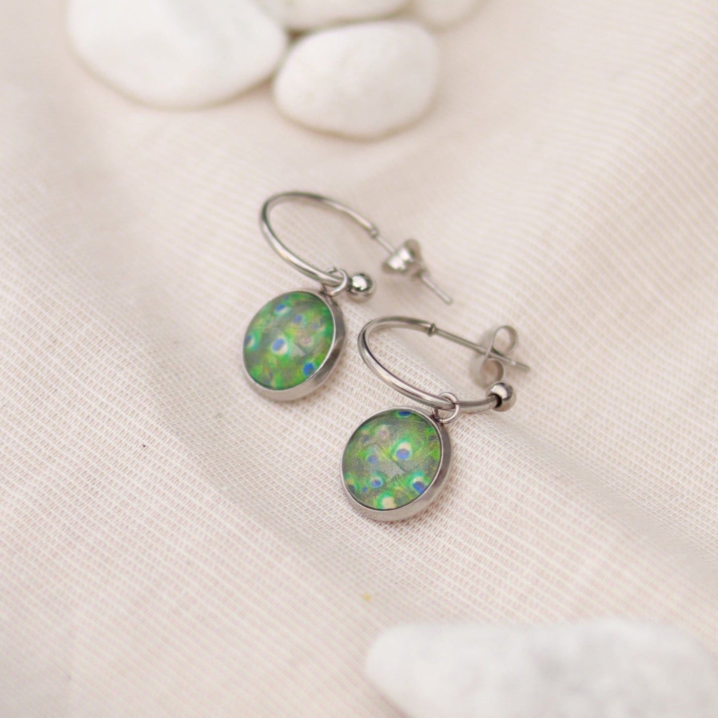 Pfauenzauber | Creolen | Cabochon Anhänger | silber | grün