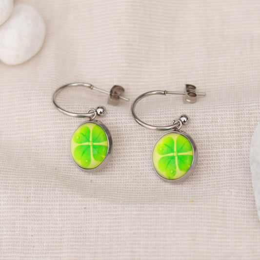 Lucky Charm | Creolen | Cabochon Anhänger | silber | grün