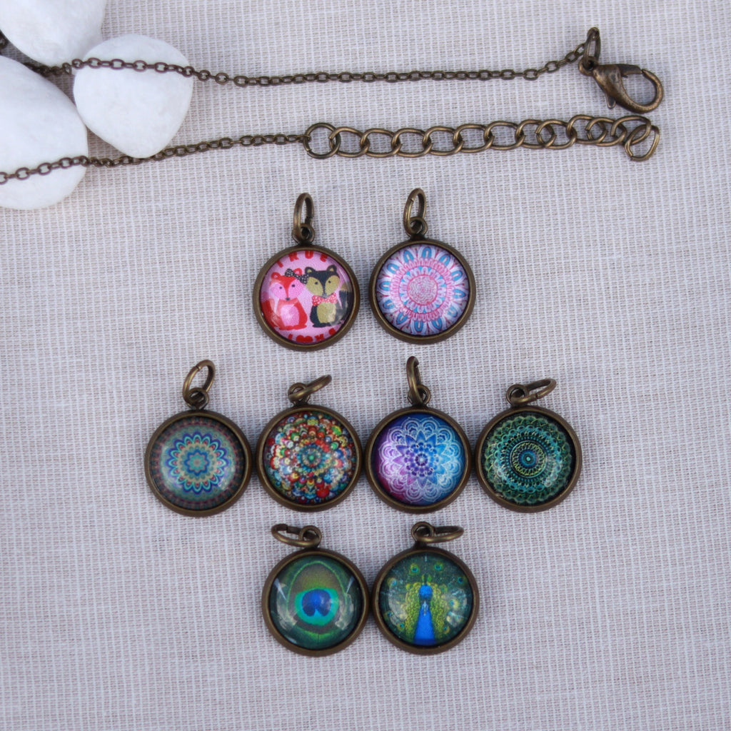 Cabochon Kette | Halskette mit Anhänger | bronzefarben