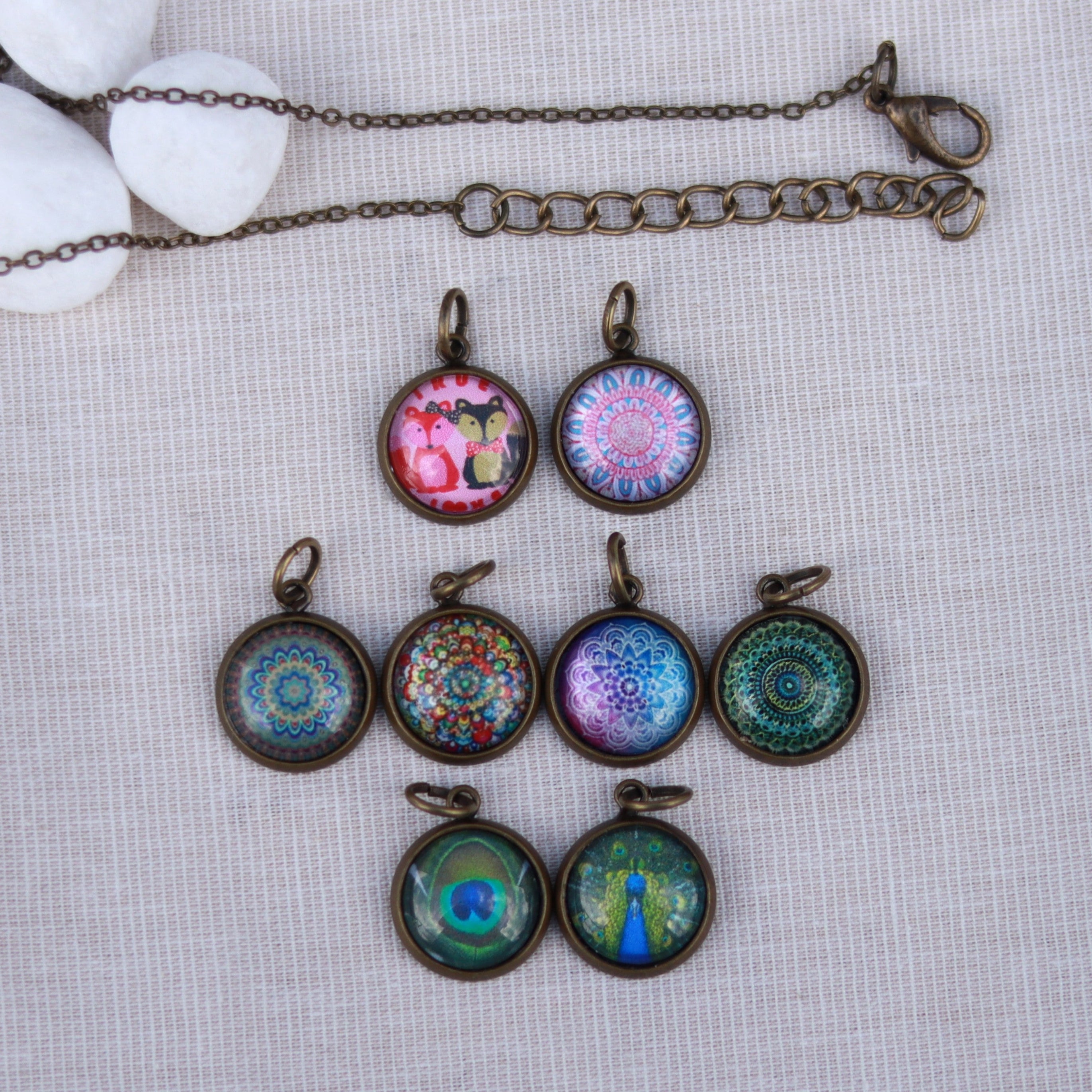 Cabochon Kette | Halskette mit Anhänger | bronzefarben