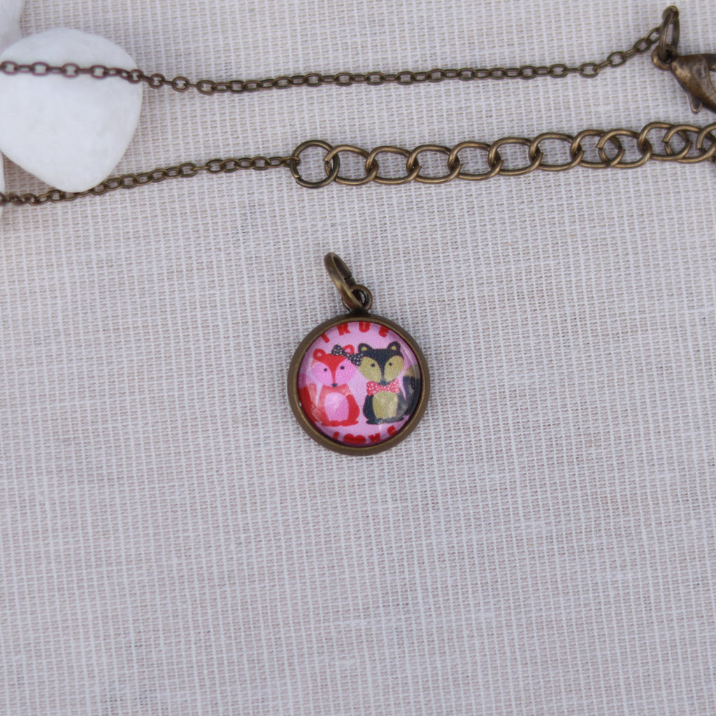 Cabochon Kette | Halskette mit Anhänger | bronzefarben