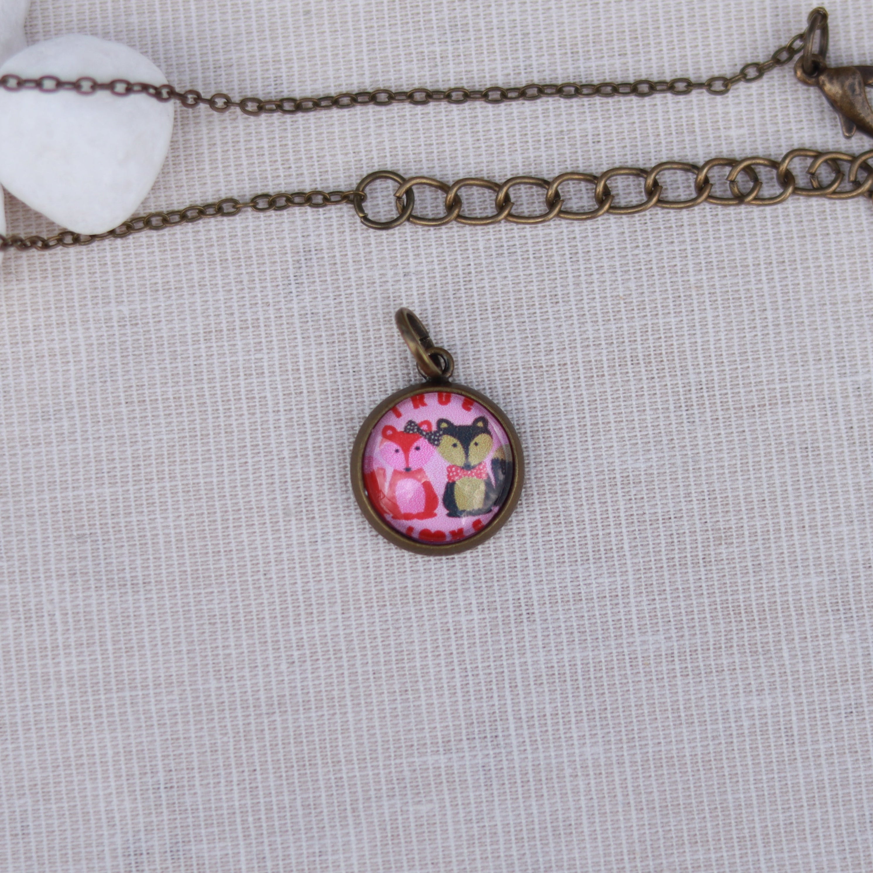 Cabochon Kette | Halskette mit Anhänger | bronzefarben