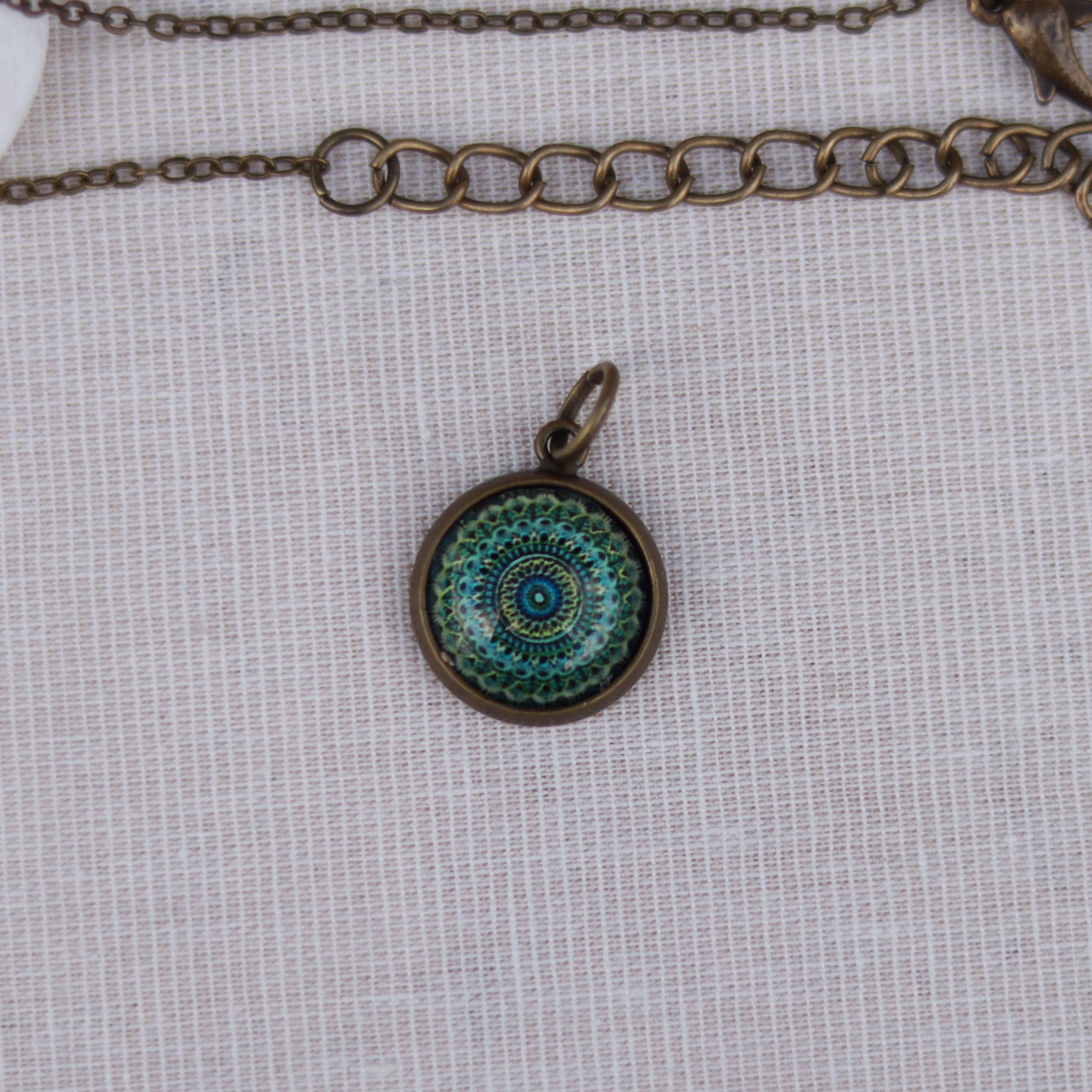 Cabochon Kette | Halskette mit Anhänger | bronzefarben