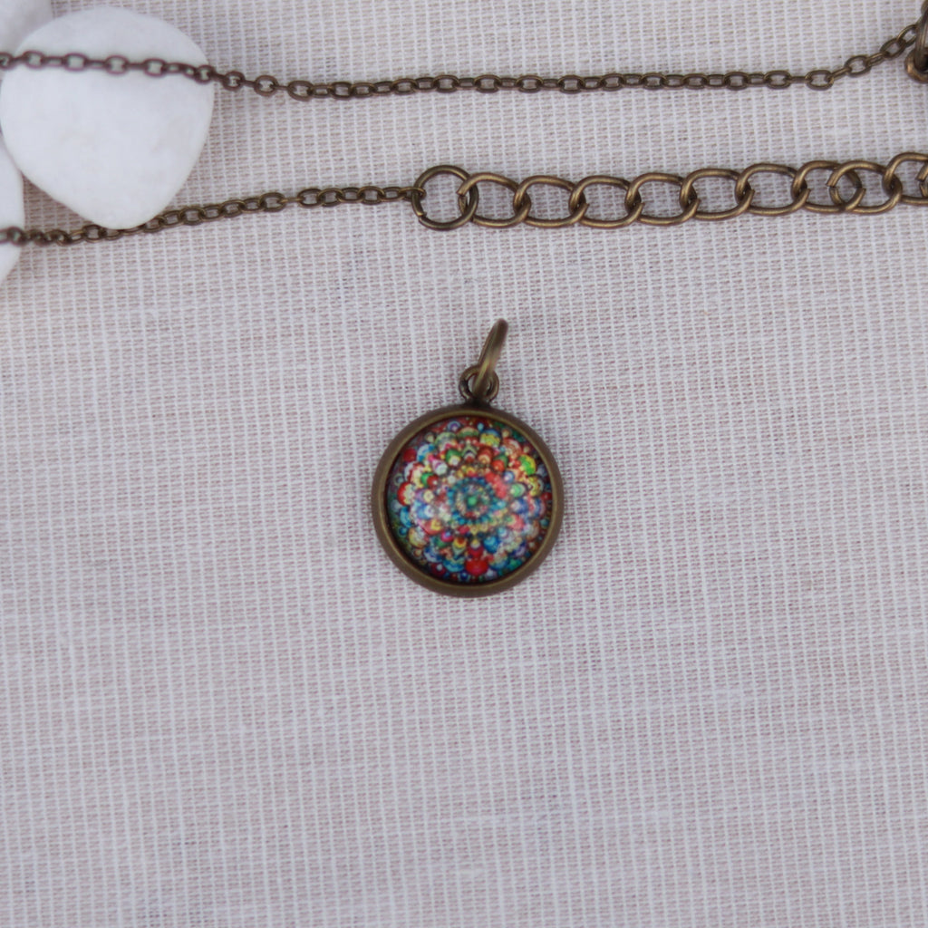 Cabochon Kette | Halskette mit Anhänger | bronzefarben
