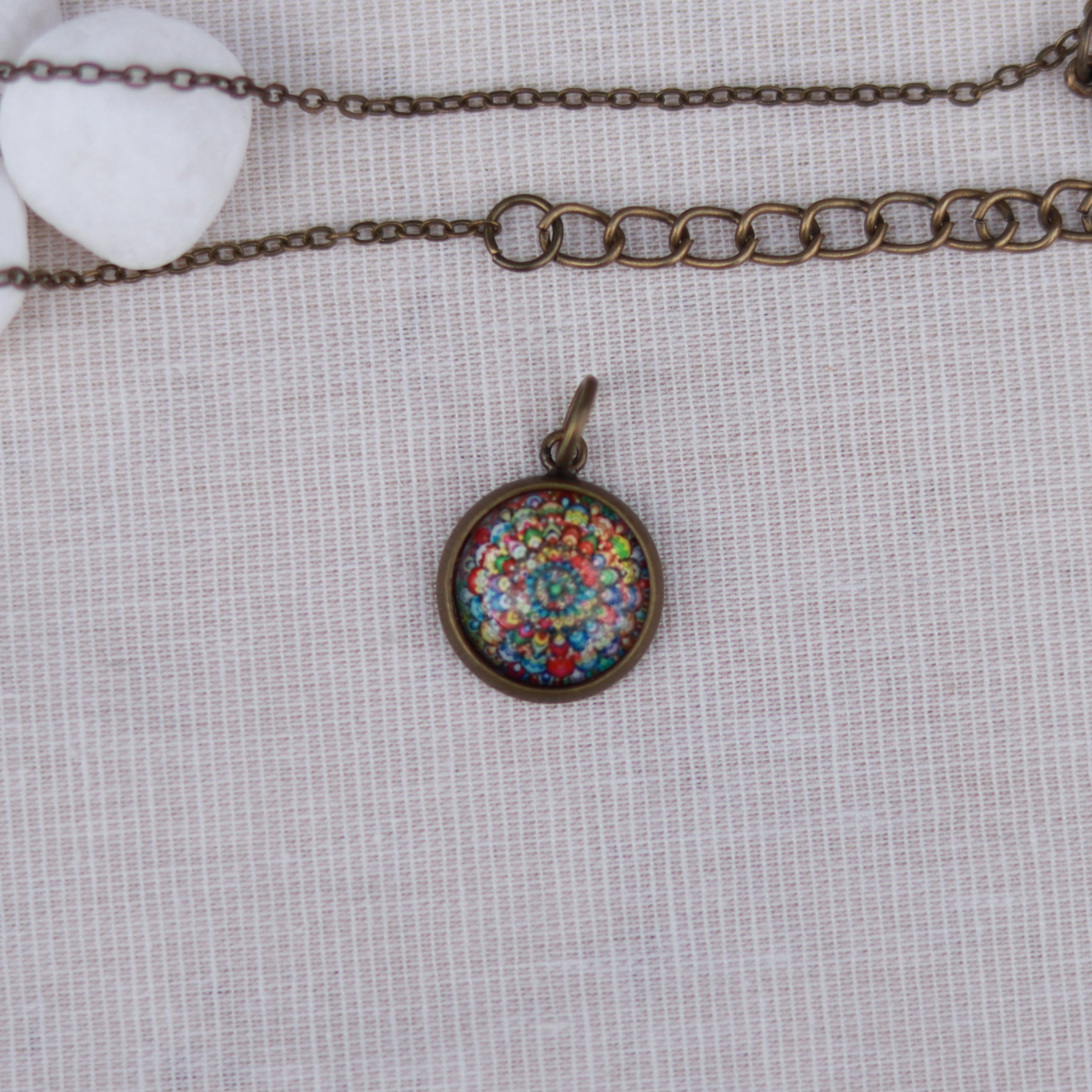 Cabochon Kette | Halskette mit Anhänger | bronzefarben