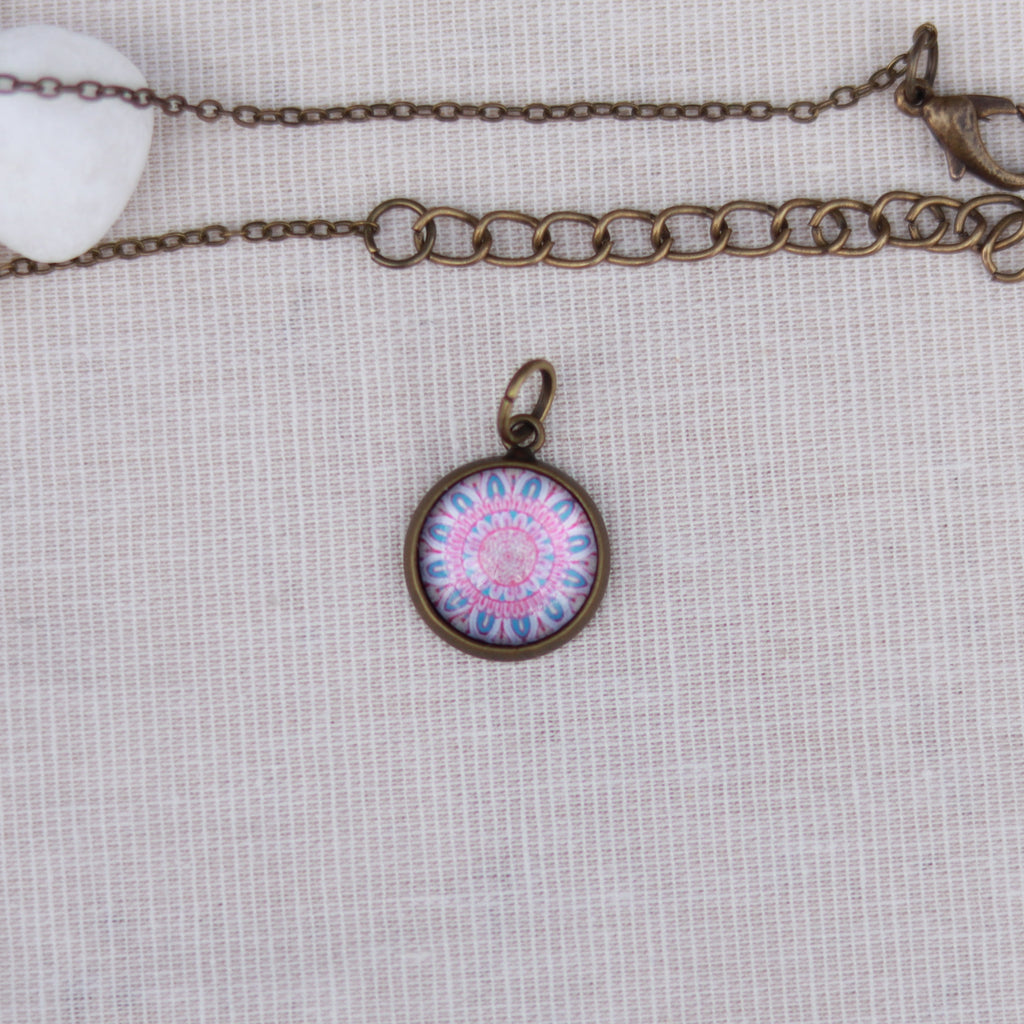 Cabochon Kette | Halskette mit Anhänger | bronzefarben