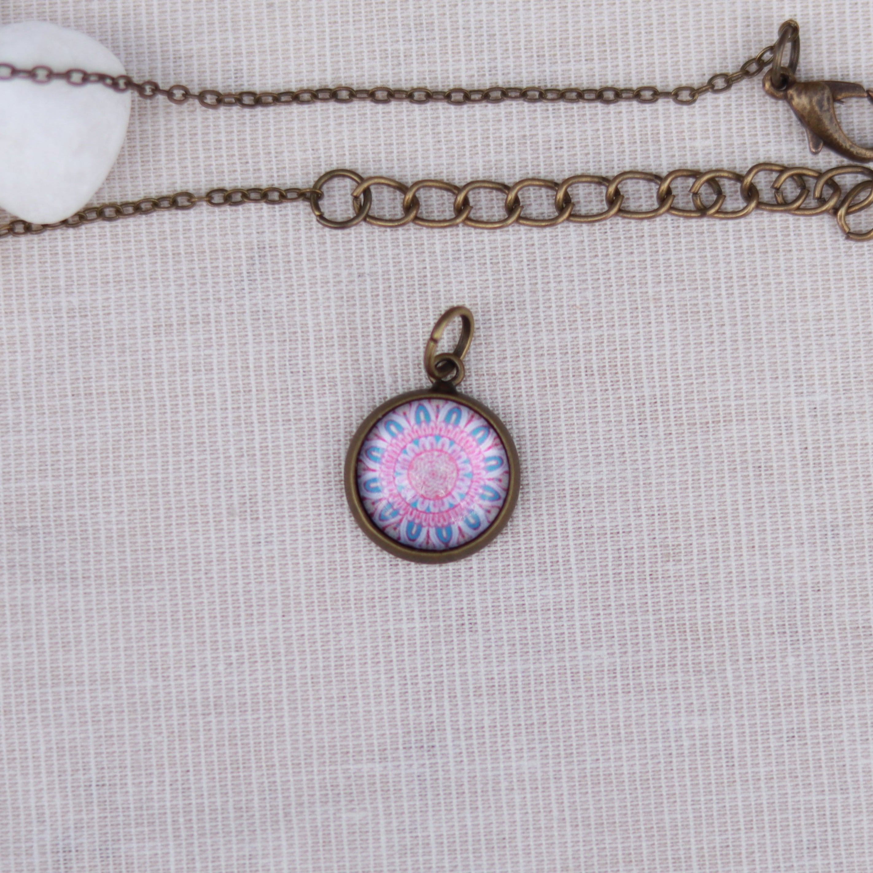 Cabochon Kette | Halskette mit Anhänger | bronzefarben