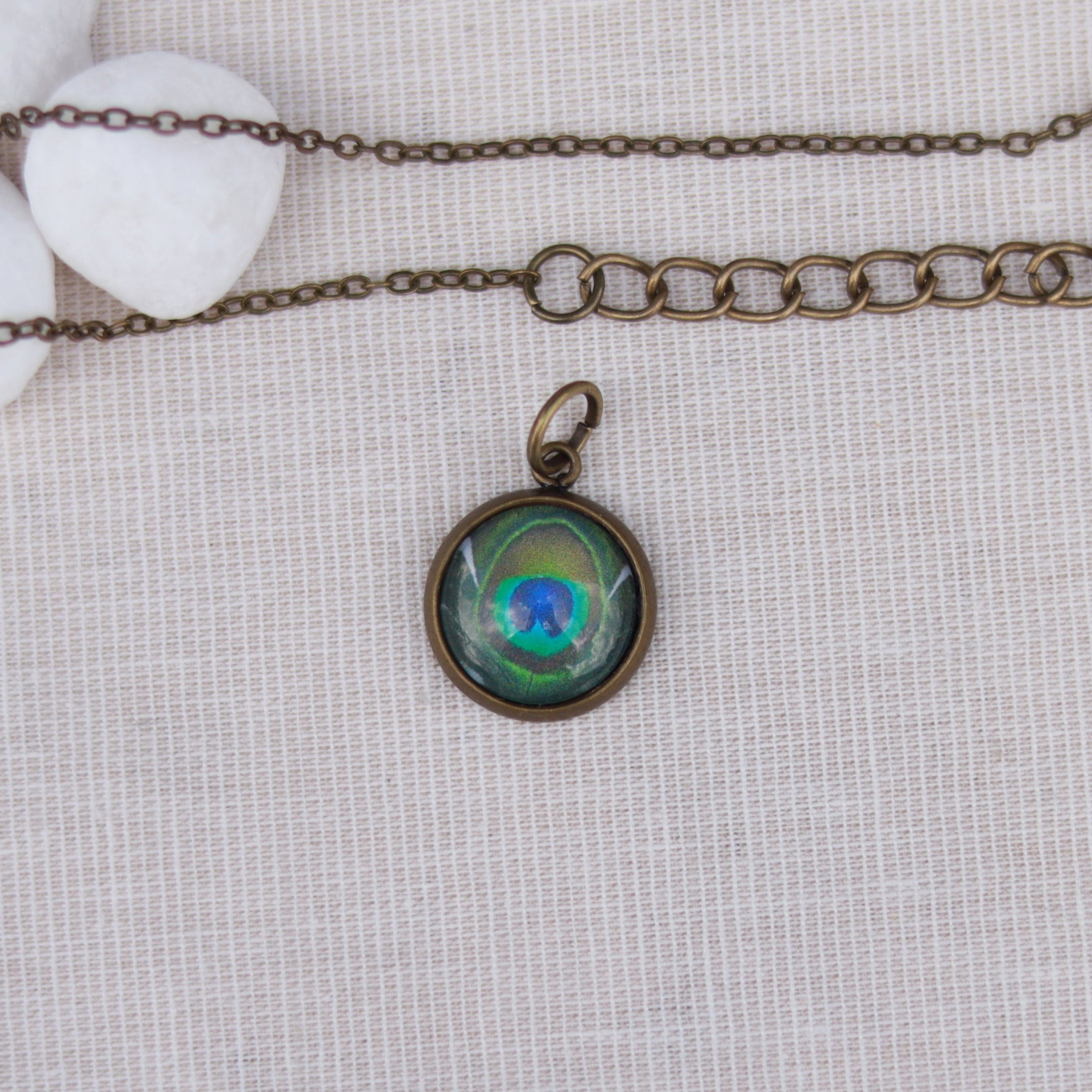 Cabochon Kette | Halskette mit Anhänger | bronzefarben
