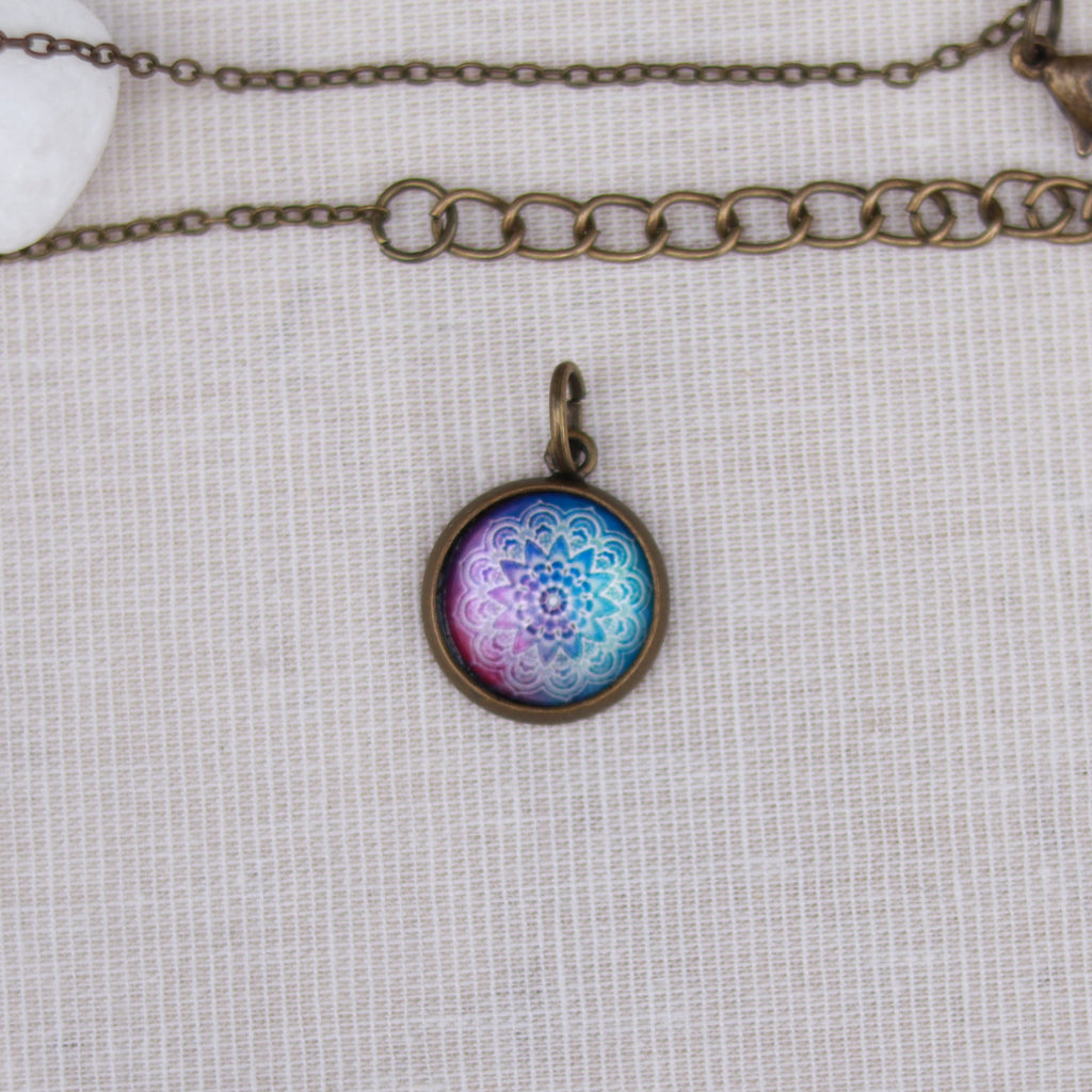 Cabochon Kette | Halskette mit Anhänger | bronzefarben