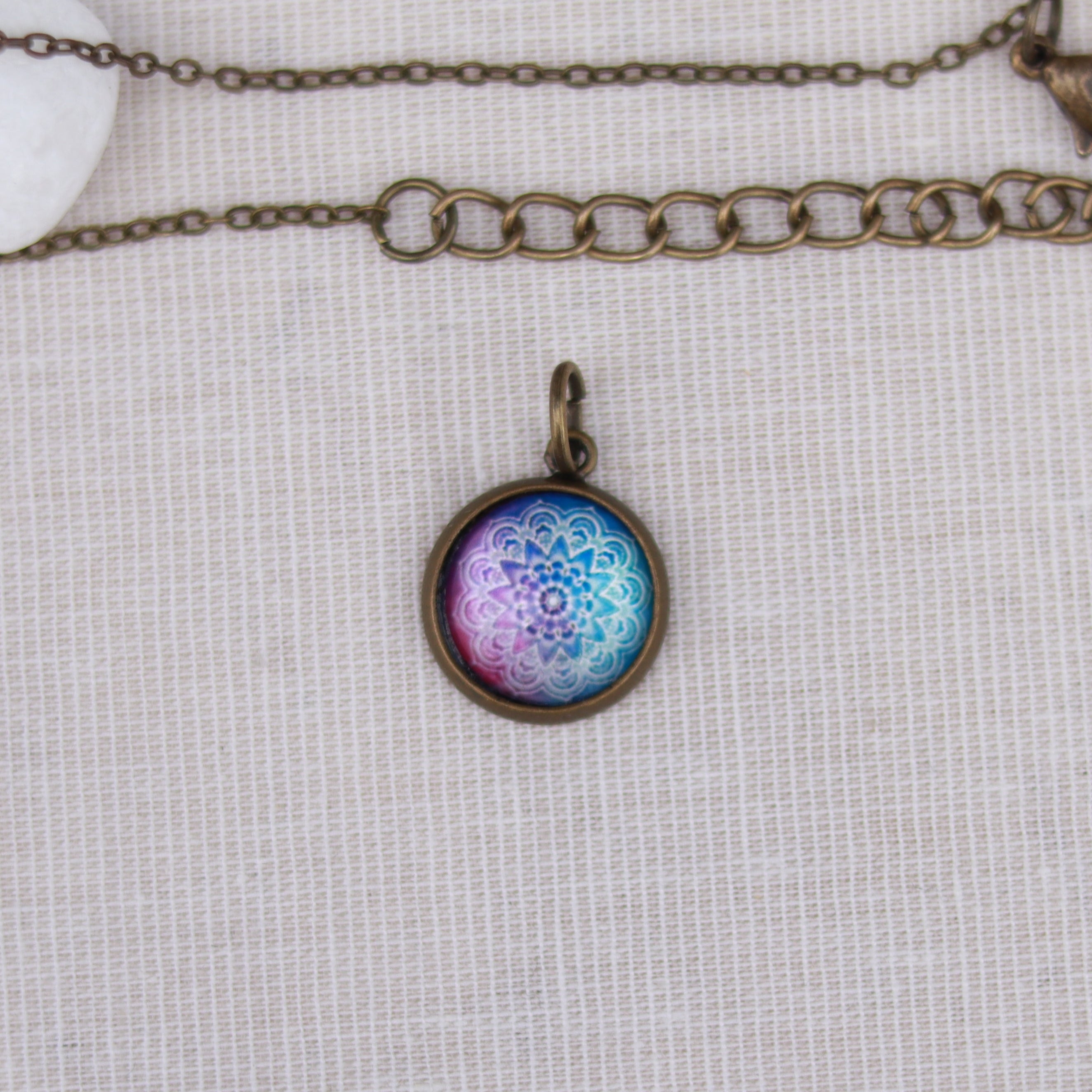 Cabochon Kette | Halskette mit Anhänger | bronzefarben
