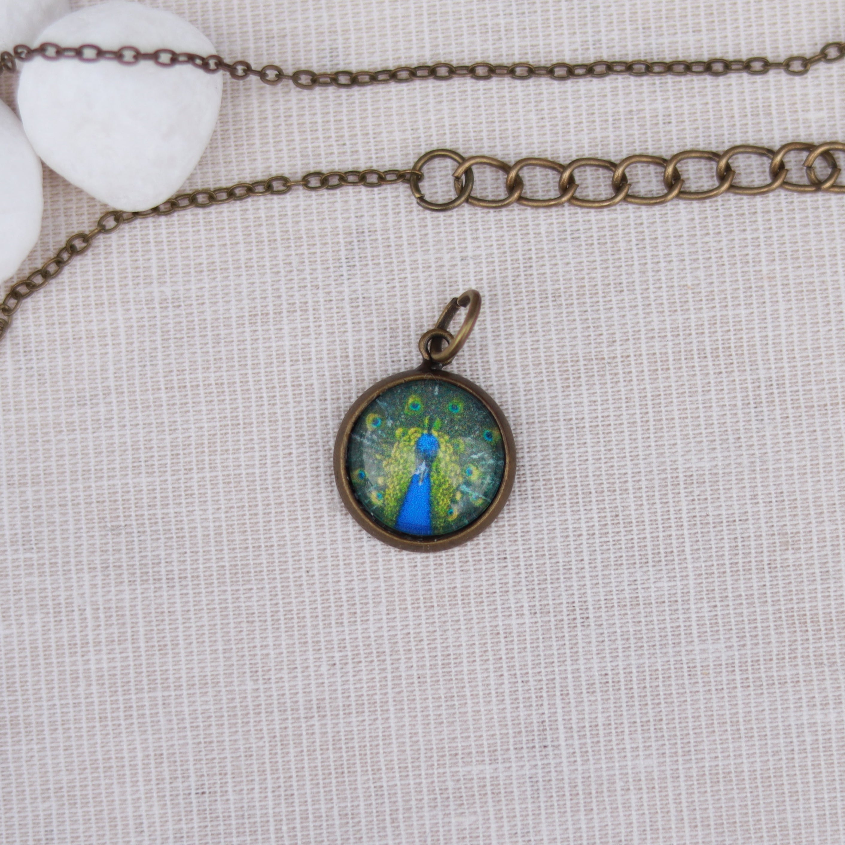 Cabochon Kette | Halskette mit Anhänger | bronzefarben