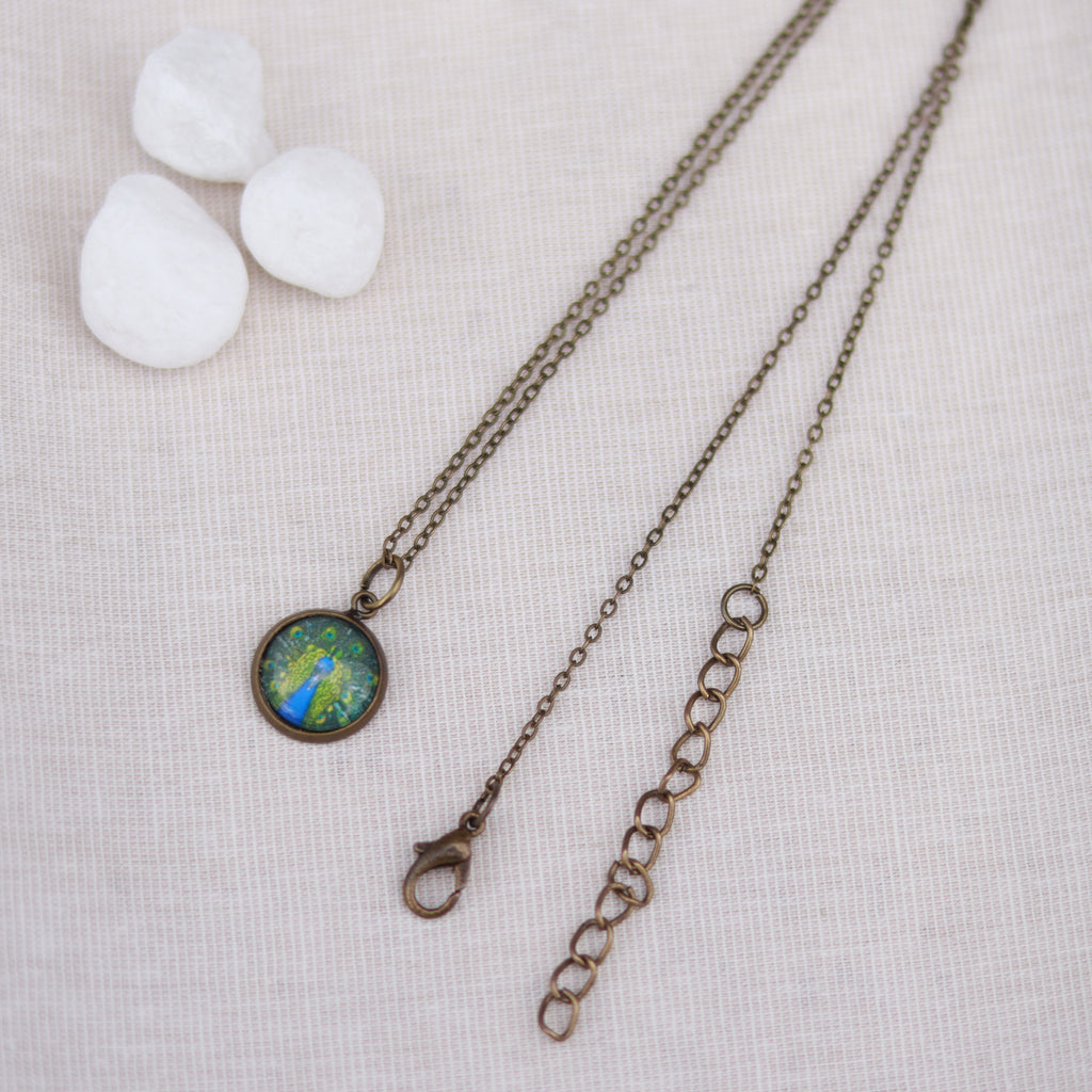 Cabochon Kette | Halskette mit Anhänger | bronzefarben