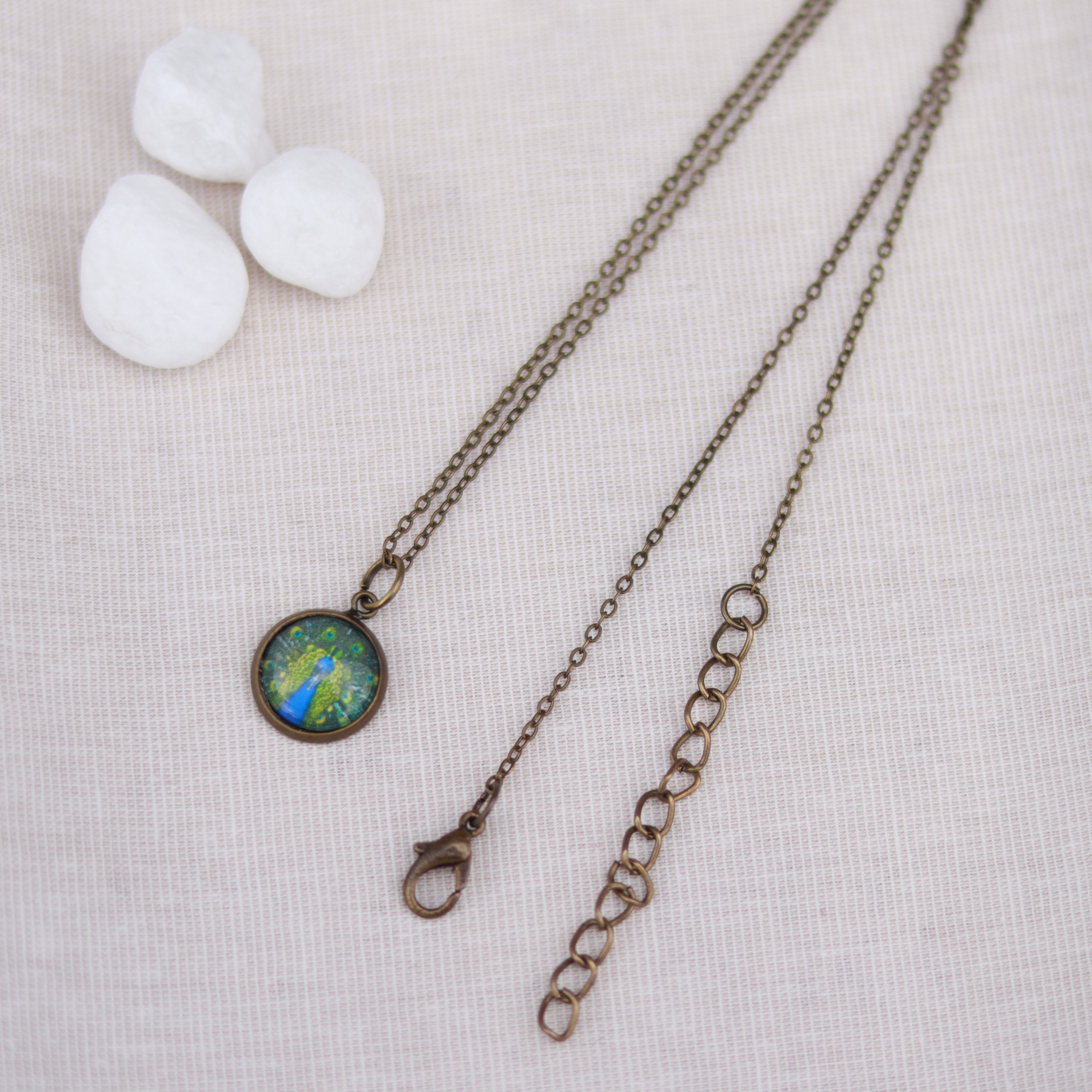 Cabochon Kette | Halskette mit Anhänger | bronzefarben