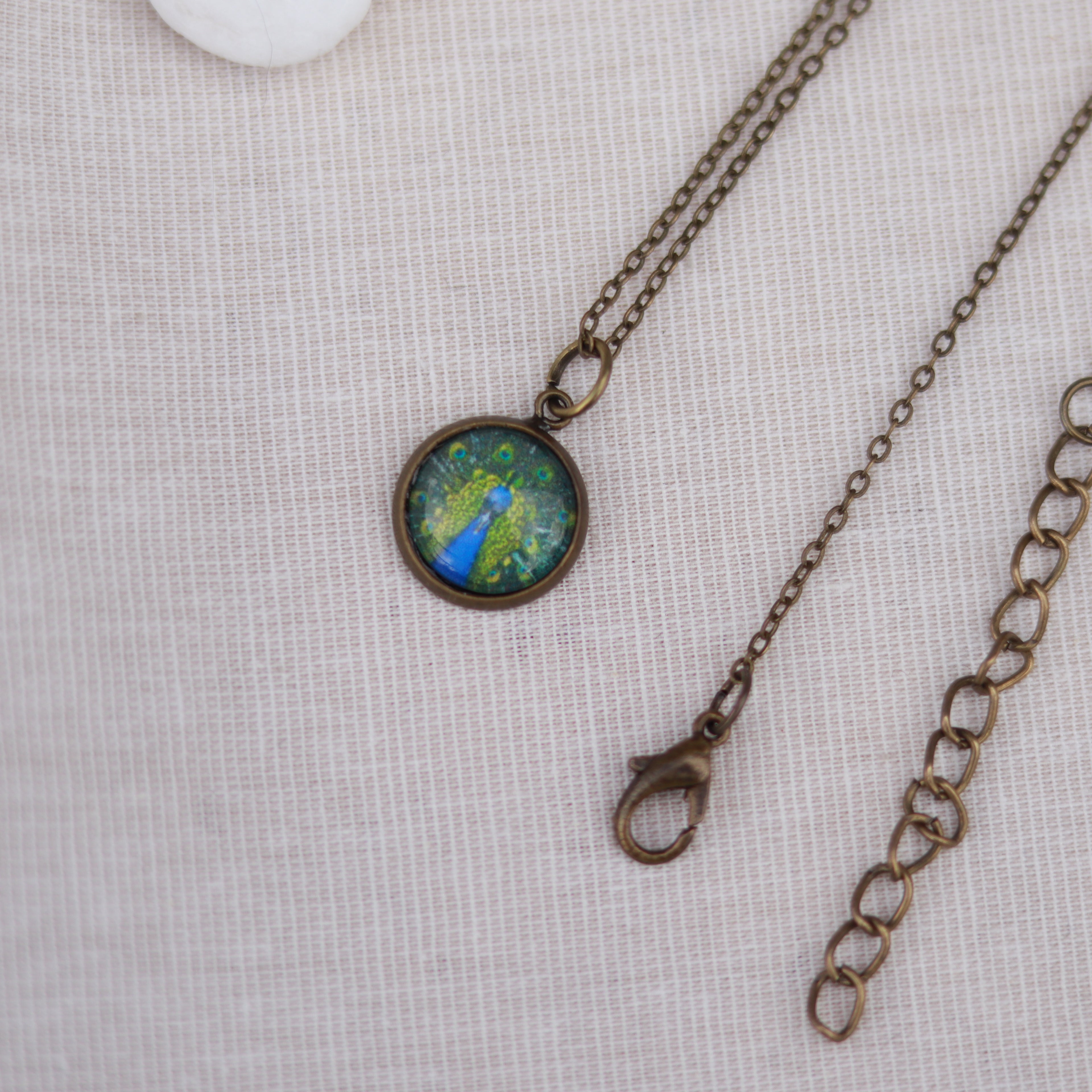 Cabochon Kette | Halskette mit Anhänger | bronzefarben