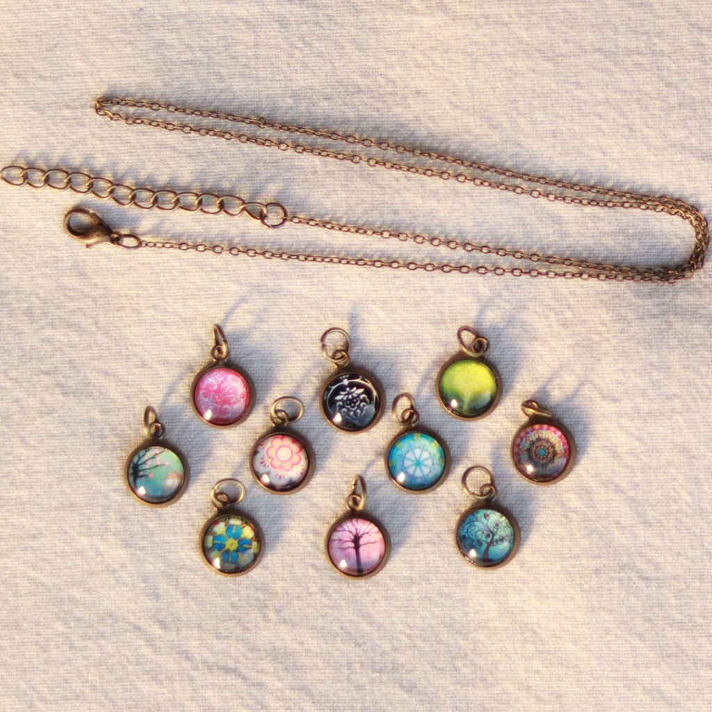Cabochon Kette | Halskette mit Anhänger | bronzefarben