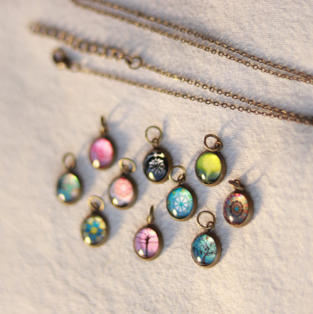 Cabochon Kette | Halskette mit Anhänger | bronzefarben