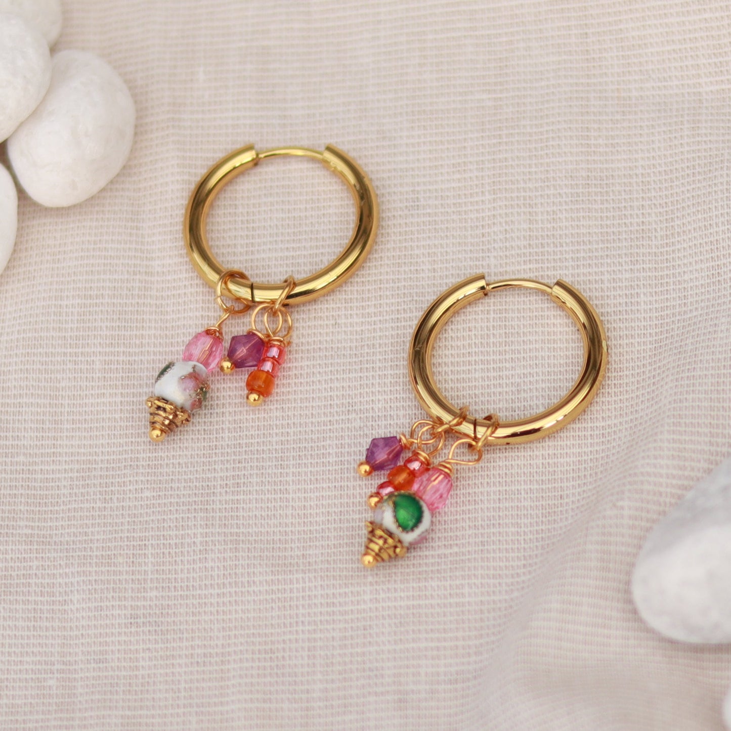 Golden Aura | Creolen | Perlenmix Anhänger | gold | rosé