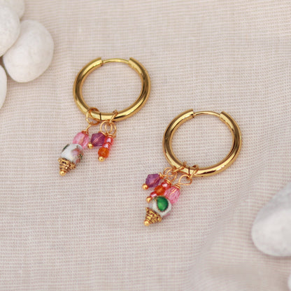 Golden Aura | Creolen | Perlenmix Anhänger | gold | rosé