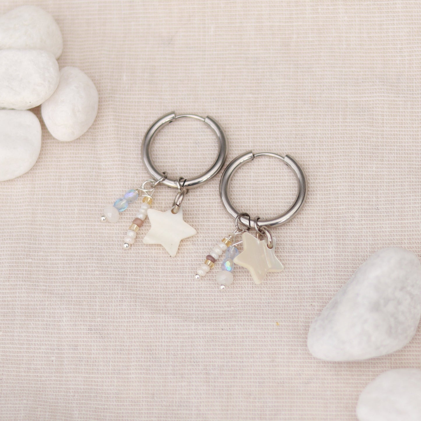 White Star | Creolen | Perlenmix Anhänger | silber | weiß