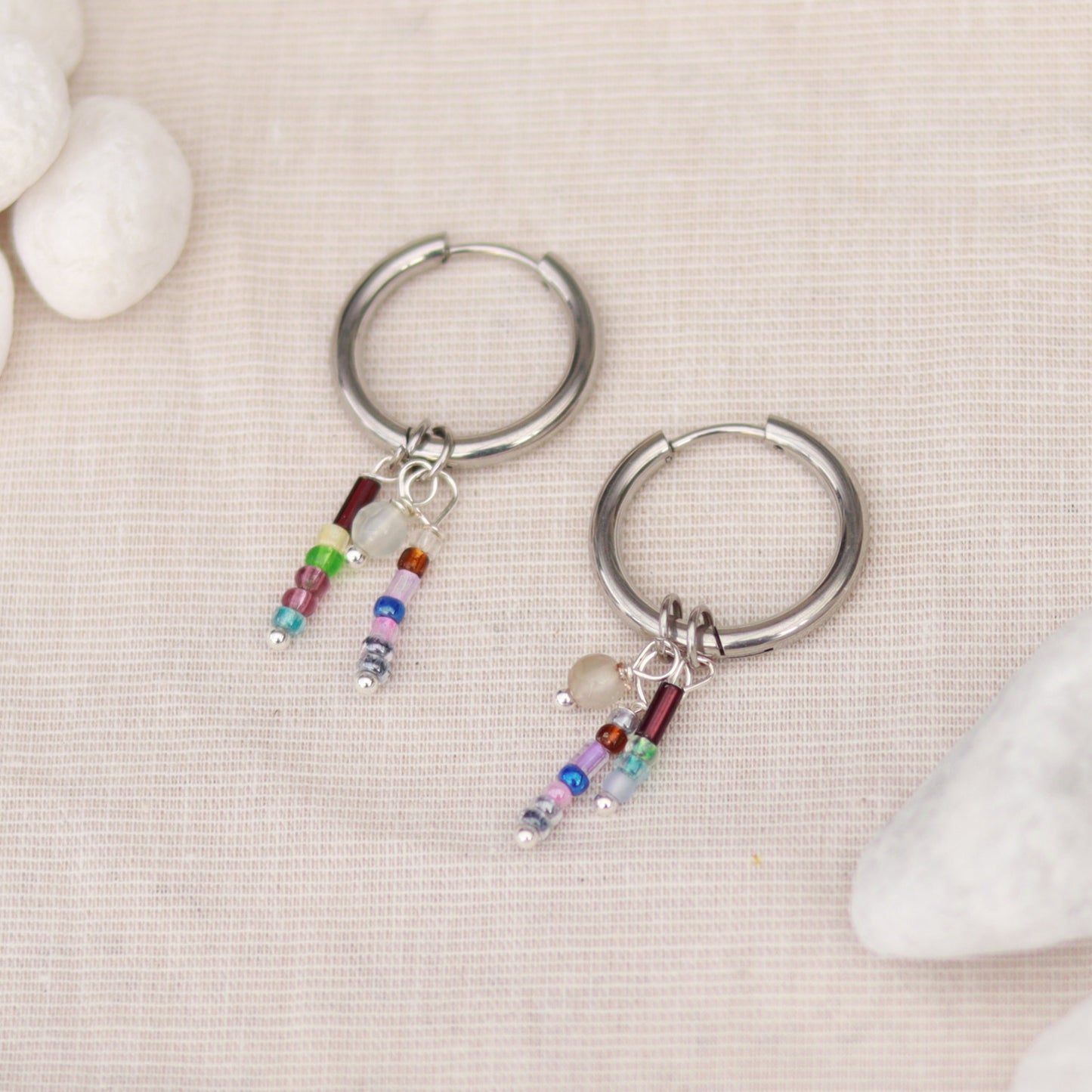 Silver Essence | Creolen | Perlenmix Anhänger | silber | bunt