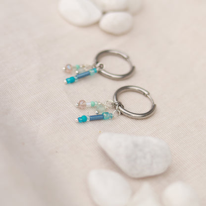 Silver Treasure | Creolen | Perlenmix Anhänger | silber | türkis