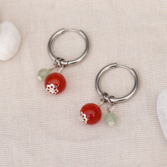 Silver Pearl | Creolen | Perlenmix Anhänger | silber | rot