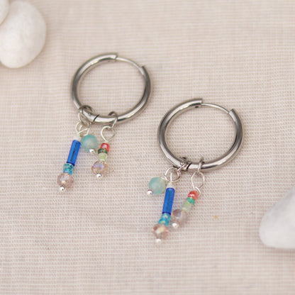 Silver Radiance | Creolen | Perlenmix Anhänger | silber | blau