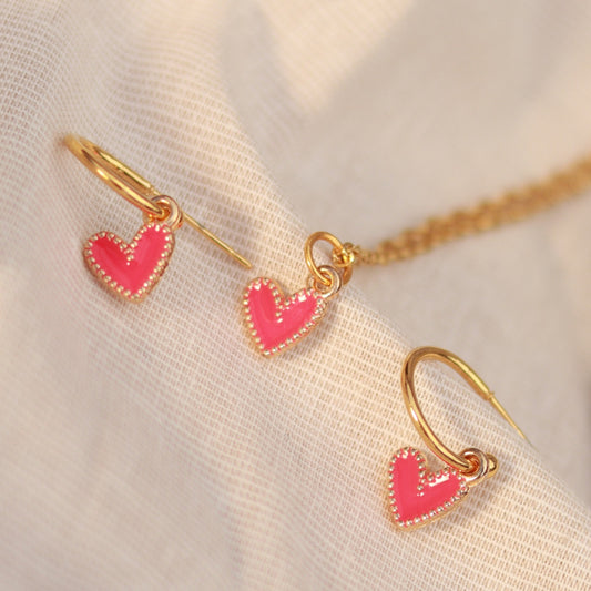 Golden Love | Creolen | Emaille Herz Anhänger | gold | pink