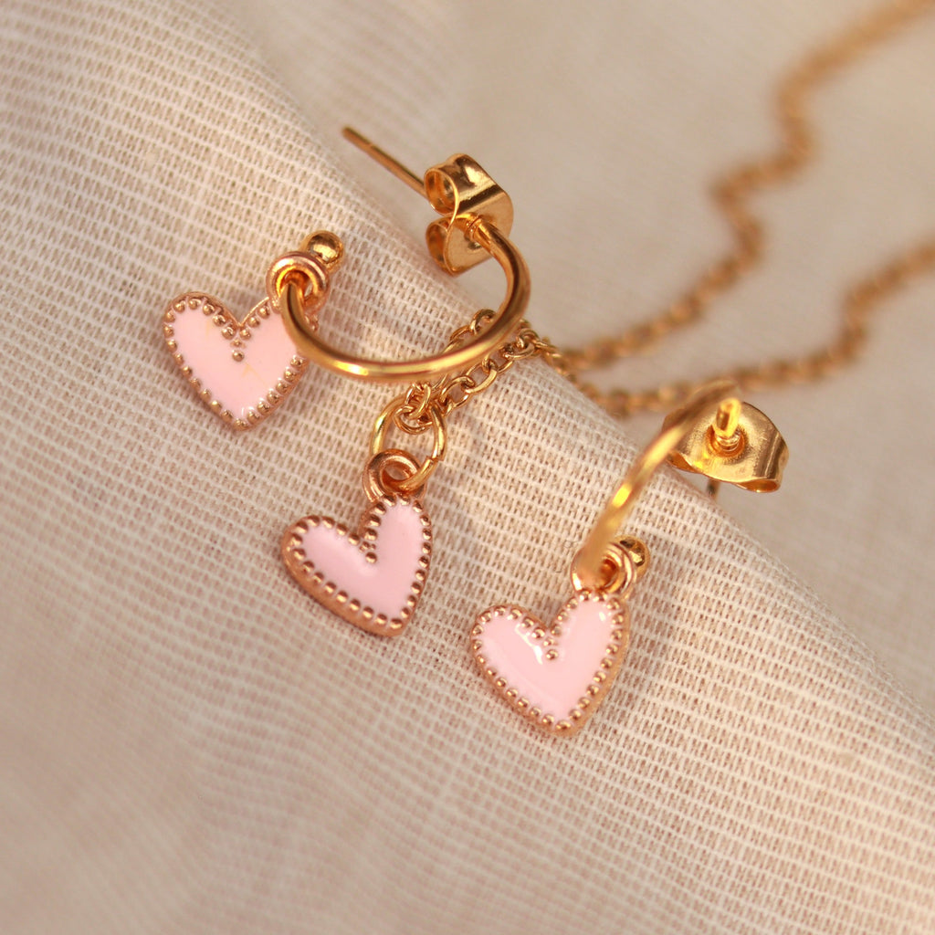 Golden Love | Halskette mit Emaille Herz Anhänger | gold | rosa